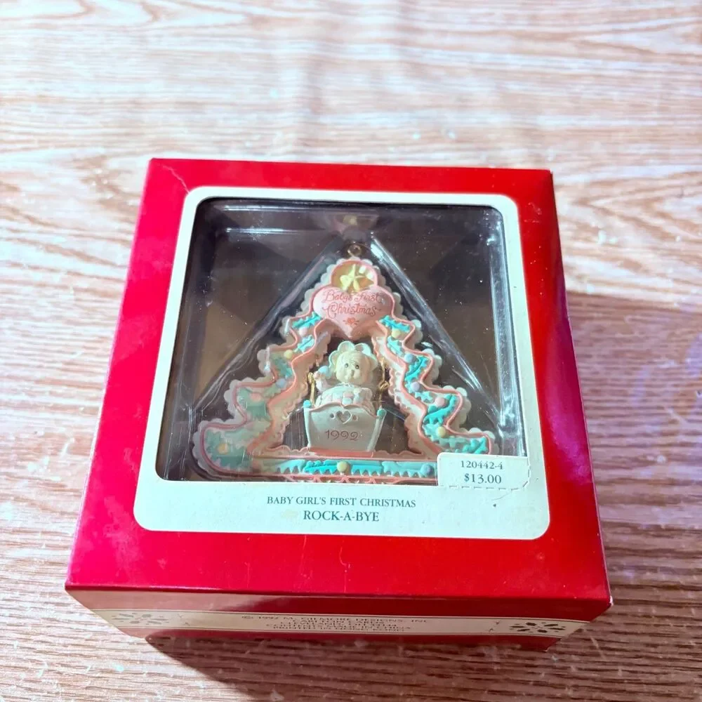 Carlton Cards Heirloom Baby Girl's First Christmas 1992 Rock-a-Bye Ornament